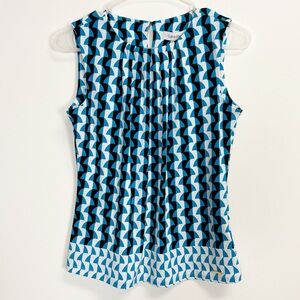Calvin Klein Blouse Womens Size PS Petite Small Blue White Black Sleeveless NWT